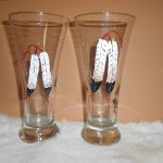 16oz Pilsner Beer Glass with Hand Painted "Feather" Design